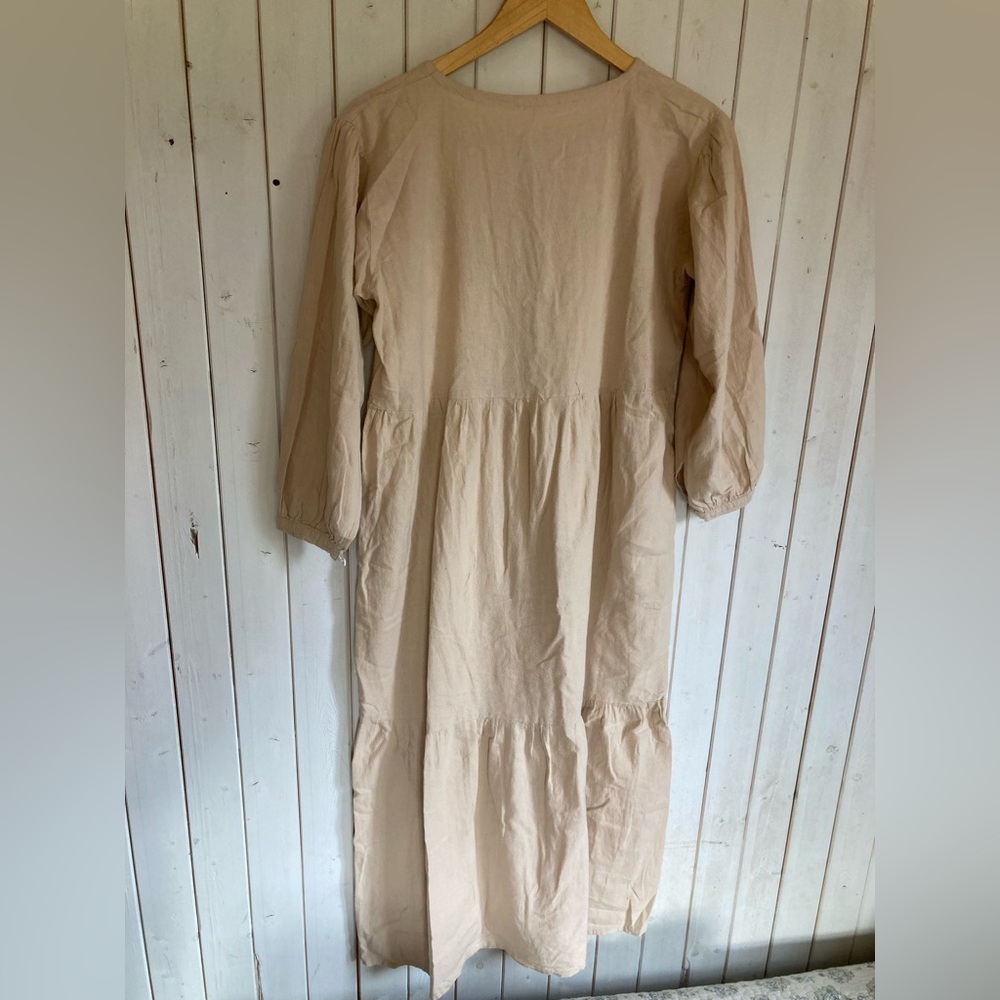 Beige Long Sleeve Maxi Dress